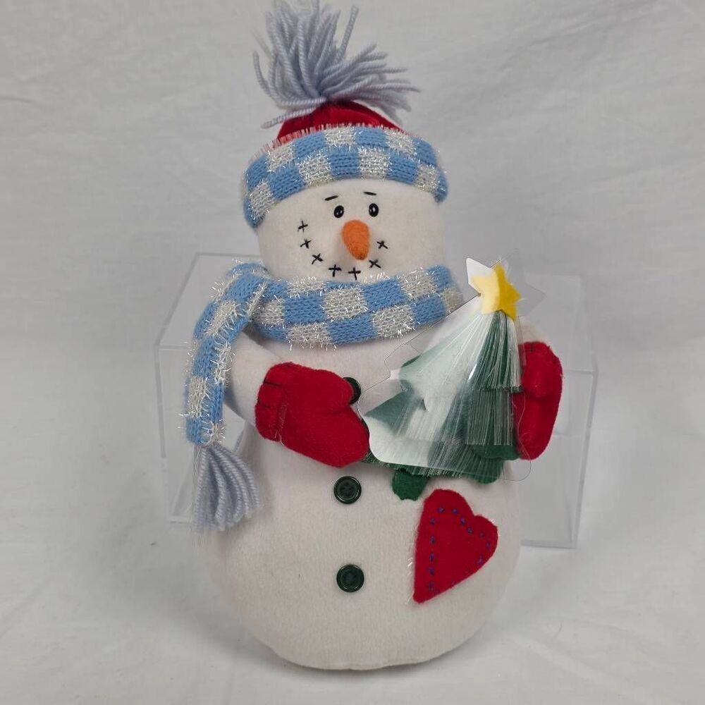Snowman Plush w/ Blue Scarf & Light-Up Feature